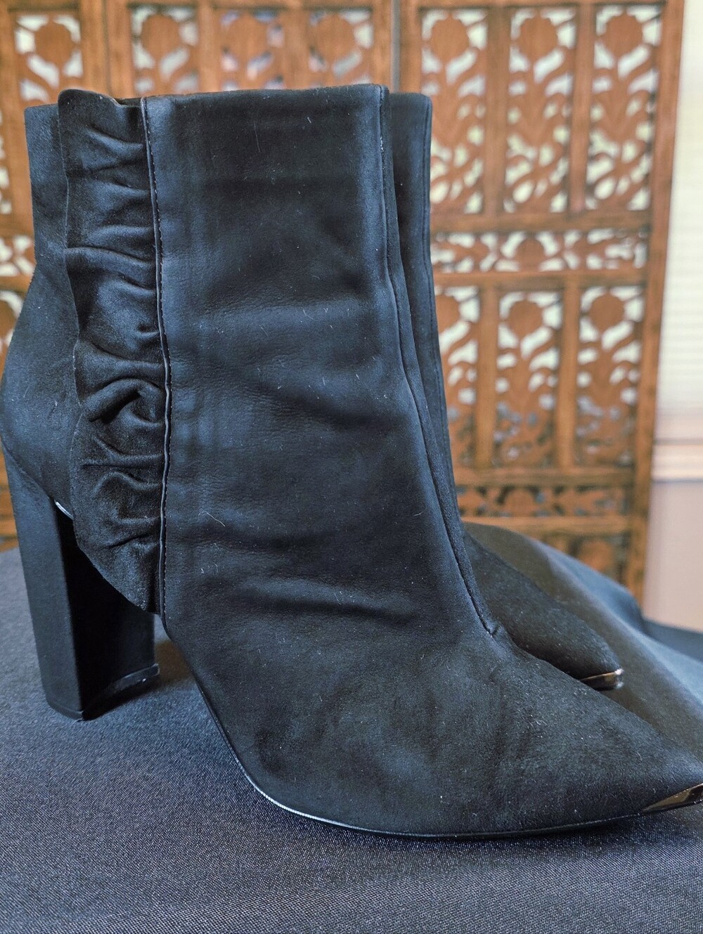 Ted Baker Frillis Black Suede Ruffle Ankle Boot